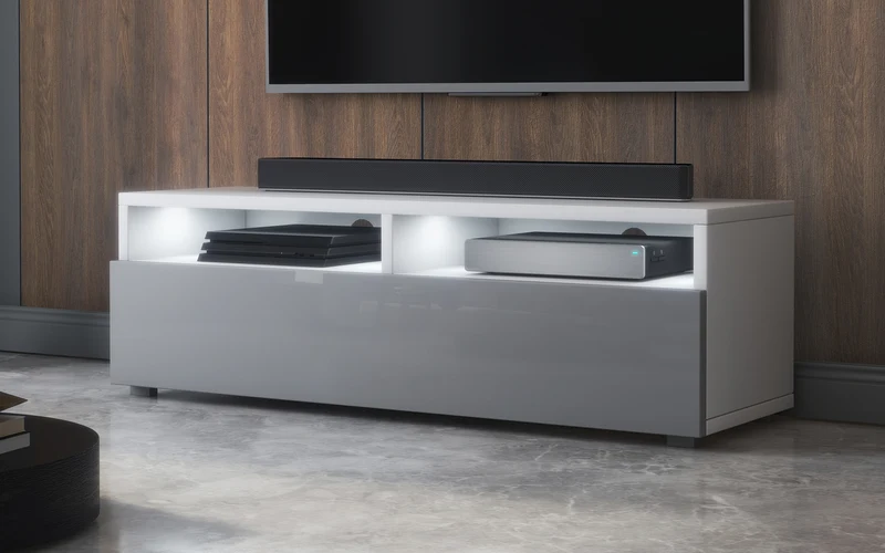 TV-Schrank mit Schublade Rednaw 100 cm Weiß matt / Grau glänzend