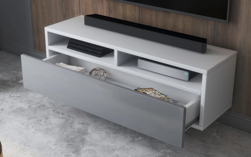 TV-Schrank mit Schublade Rednaw 100 cm Weiß matt / Grau glänzend