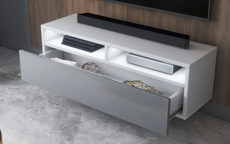 TV-Schrank mit Schublade Rednaw 100 cm Weiß matt / Grau glänzend