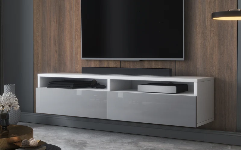 TV-Schrank mit zwei Schubladen Rednaw 140 cm Weiß matt / Grau glänzend