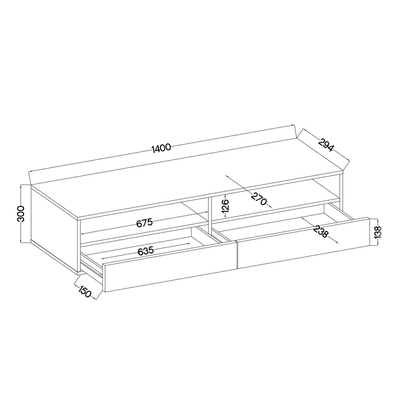 TV-Schrank mit zwei Schubladen Rednaw 140 cm Beton