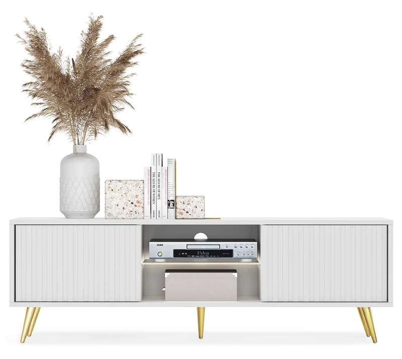 TV-Schrank Bello mit Lamellenfronten, 135 cm, weiß mit goldenen Beinen