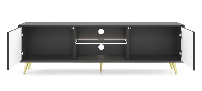 TV-Schrank Bello mit Lamellenfronten, 135 cm, schwarz mit goldenen Beinen