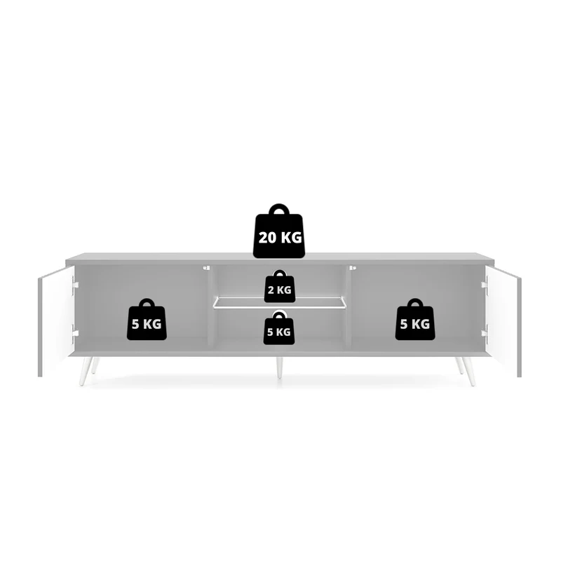 TV-Schrank Bello mit Lamellenfronten 135 cm schwarz/Wotaneiche mit LED