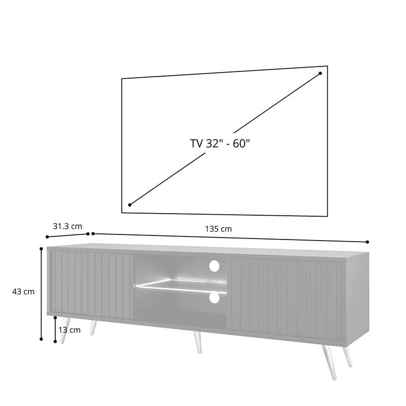 TV-Schrank Bello mit Lamellenfronten 135 cm schwarz/Wotaneiche mit LED