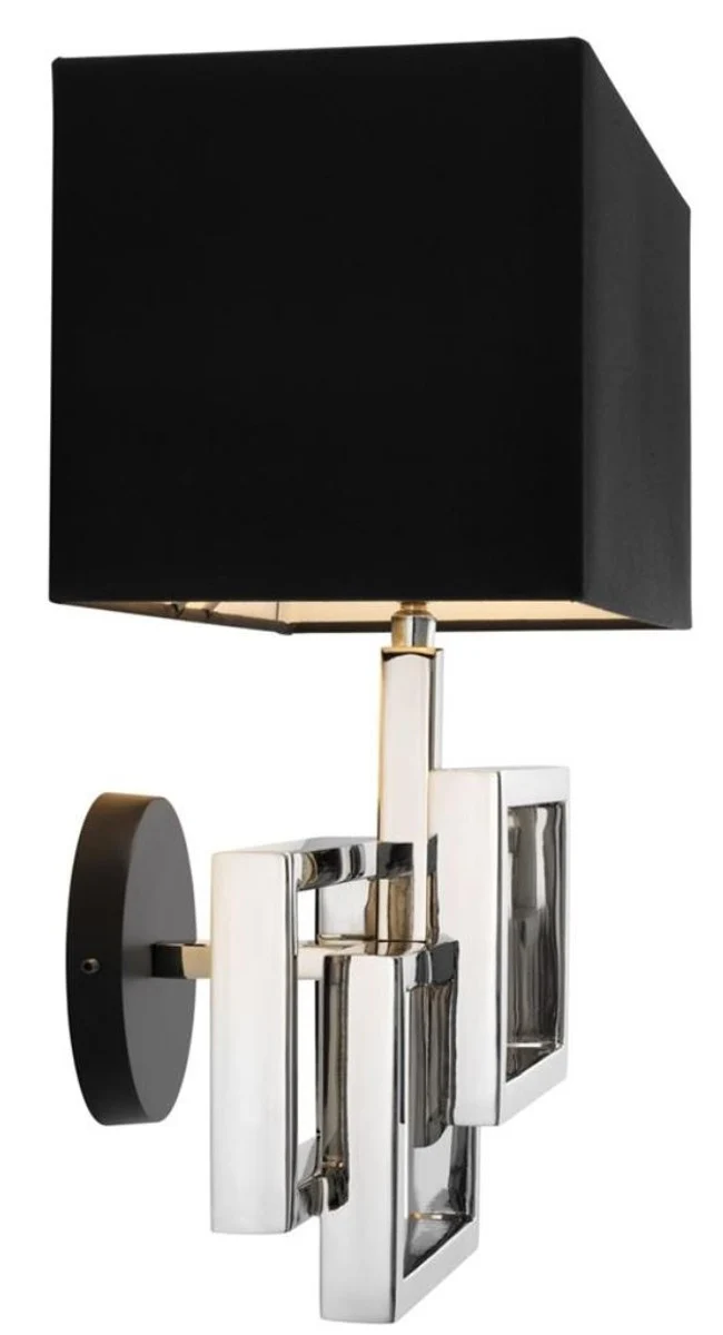 Casa Padrino Designer Wandleuchte in silber mit schwarzem Lampenschirm 35 x 18 x H. 38 cm - Luxus Wandlampe