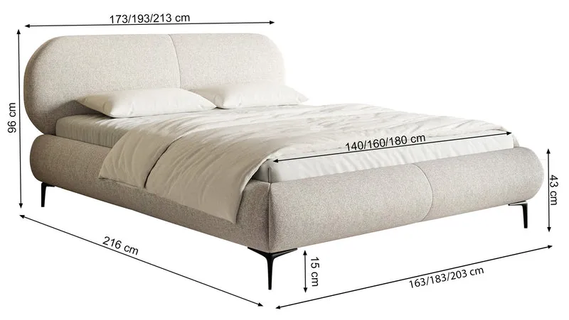 Polsterbett 140x200 cm Ovalle, beige Chenille, goldene Beine