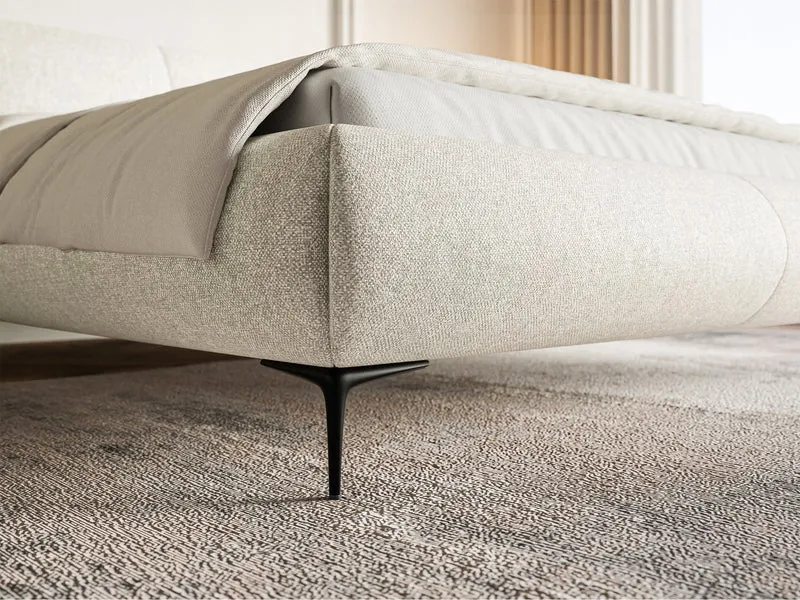 Gepolstertes Bett 160x200 cm Ovalle hellbeige, wasserabweisendes Geflecht, schwarze Beine