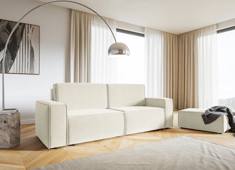 Drei-Sitzer-Schlafsofa Copertino, cremefarben, Velours, wasserabweisend