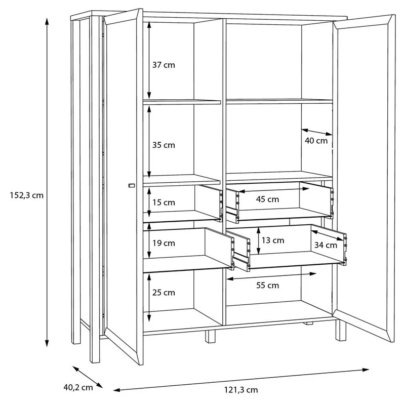 Highboard Vitrine HIGH ROCK 2-trg. Riviera Eiche Optik / Schwarz Forte