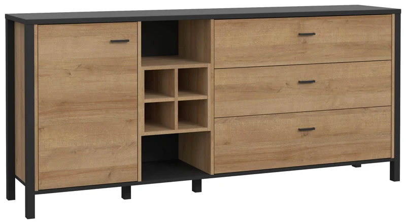 Sideboard Kommode HIGH ROCK 186 cm Riviera Eiche Optik /Schwarz, Forte