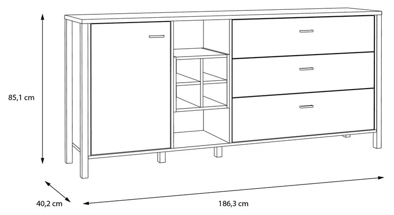 Sideboard Kommode HIGH ROCK 186 cm Riviera Eiche Optik /Schwarz, Forte