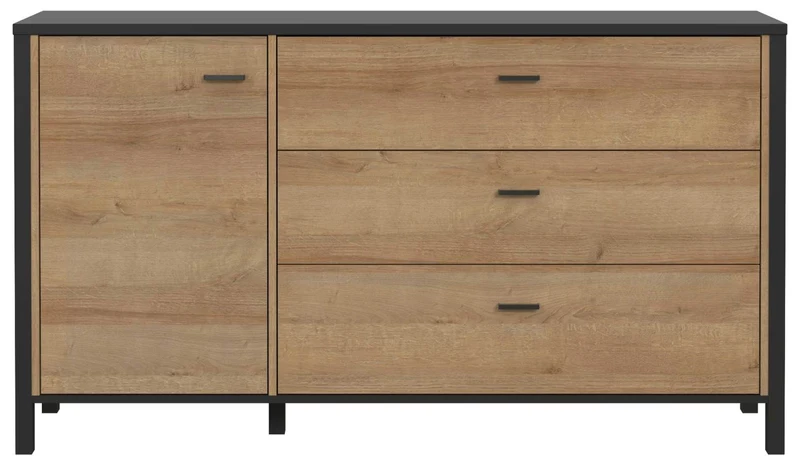 Sideboard Kommode HIGH ROCK Riviera Eiche Optik / Schwarz, Forte