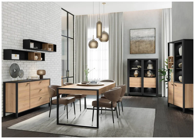 Sideboard Kommode HIGH ROCK Riviera Eiche Optik / Schwarz, Forte