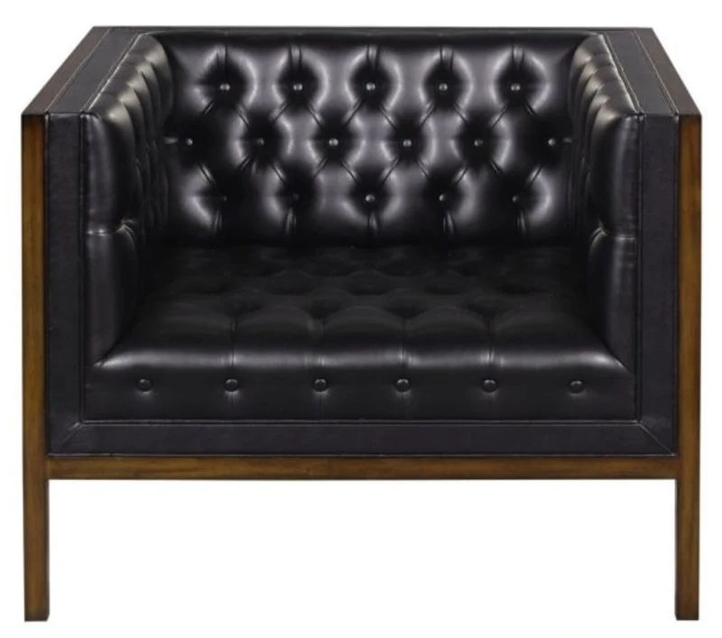 Casa Padrino Chesterfield Echtleder Sessel Schwarz / Braun 91 x 78 x H. 72 cm - Hotel Möbel