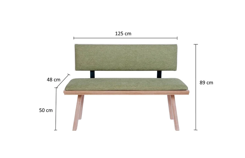 Sitzbank 'Die Zeitlose', 125 cm mit Lehne, Stoff Grün