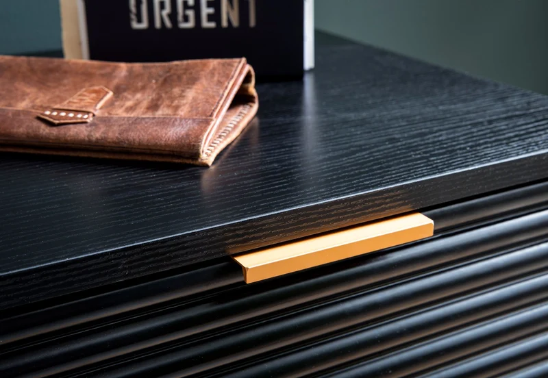 Sideboard 77x97x40cm Schwarz Eiche-Dekor Türen Schubladen Modern