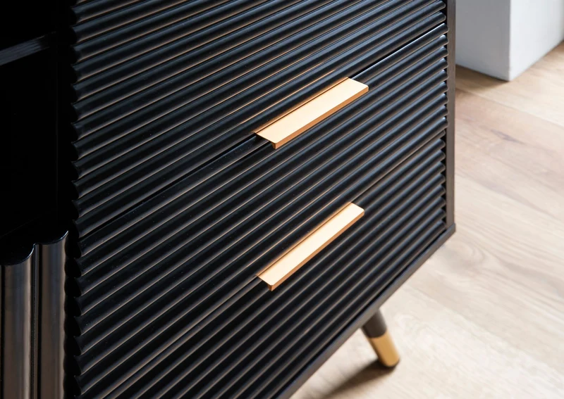 Sideboard 77x97x40cm Schwarz Eiche-Dekor Türen Schubladen Modern
