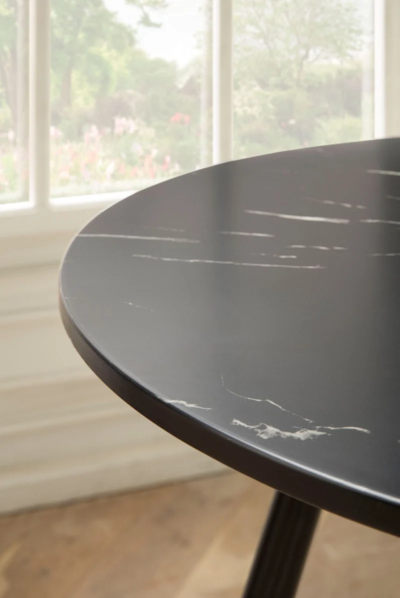 Esszimmertisch 75x75x76cm Marmor-Optik Schwarz Metallbeine Rund Modern