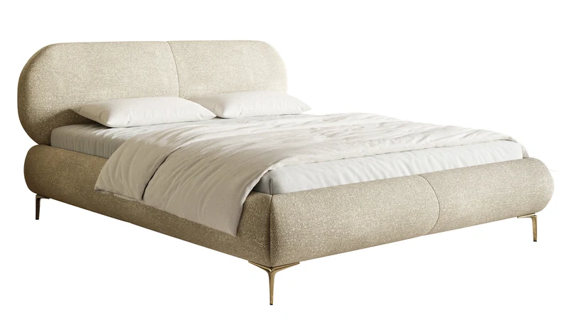 Polsterbett 140x200 cm Ovalle, beige Chenille, goldene Beine
