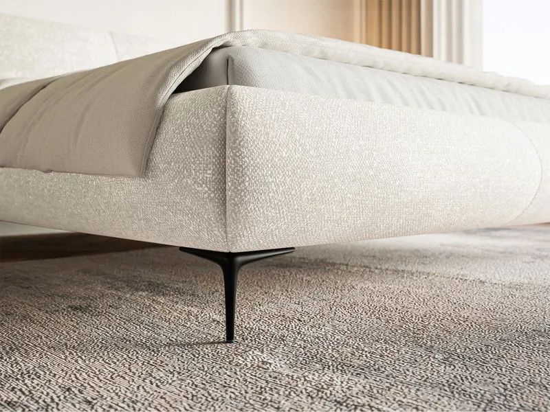 Polsterbett 180x200 cm Ovalle mit Stauraum, Metallrahmen, cremefarbenes Chenille, schwarze Beine