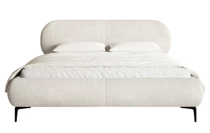 Polsterbett 180x200 cm Ovalle mit Stauraum, Metallrahmen, cremefarbenes Chenille, schwarze Beine