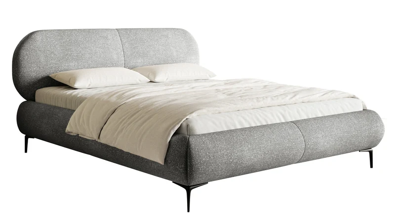 Gepolstertes Bett 180x200 cm Ovalle, grauer Chenille-Stoff, schwarze Beine