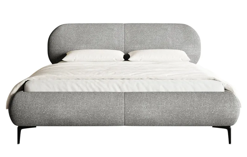Gepolstertes Bett 180x200 cm Ovalle, grauer Chenille-Stoff, schwarze Beine