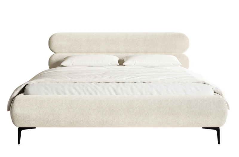 Polsterbett 180x200 cm Roule, cremefarbener Velours, wasserabweisend, schwarze Beine