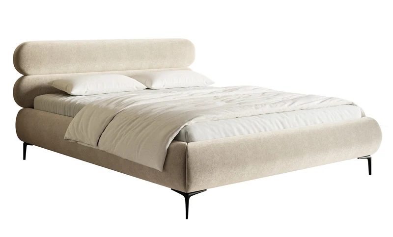 Polsterbett 140x200 cm Roule hellbeige Velours wasserabweisend schwarze Beine