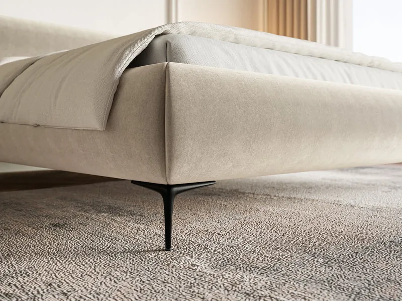 Polsterbett 140x200 cm Roule hellbeige Velours wasserabweisend schwarze Beine