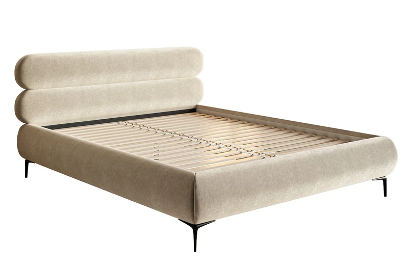 Polsterbett 140x200 cm Roule hellbeige Velours wasserabweisend schwarze Beine
