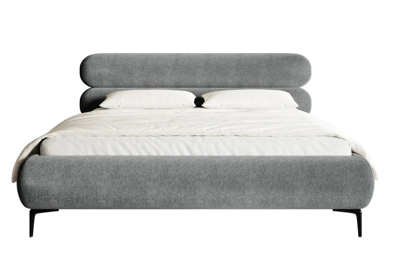 Gepolstertes Bett 160x200 cm Roule, grauer Velours, wasserabweisend, schwarze Beine