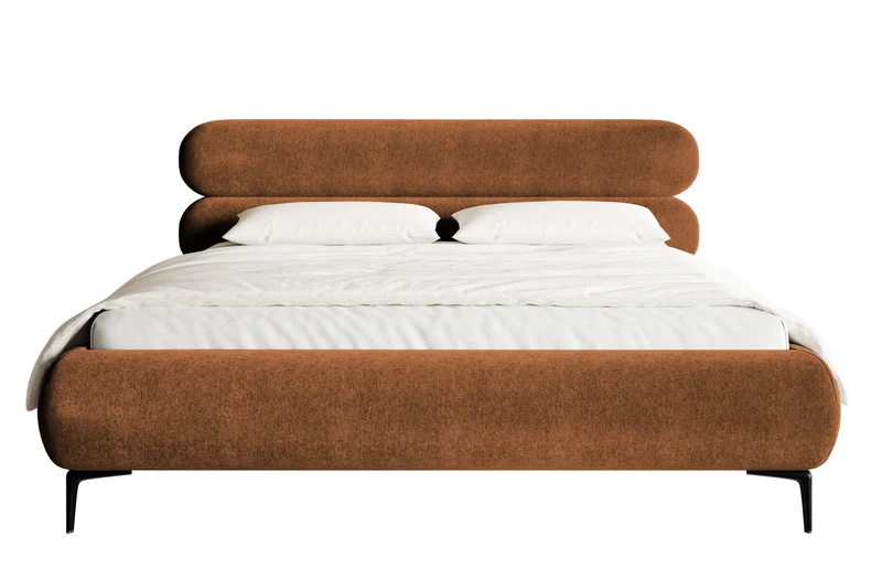 Gepolstertes Bett 160x200 cm Roule kupferfarbener Samt, wasserabweisend, schwarze Beine