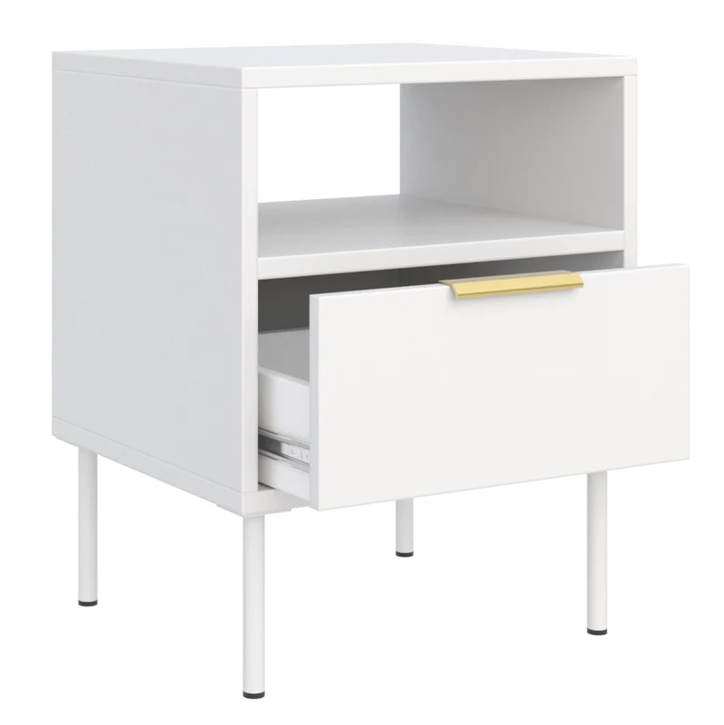 Nachttisch Vena mit Schublade und Fach, 45 cm, weiß