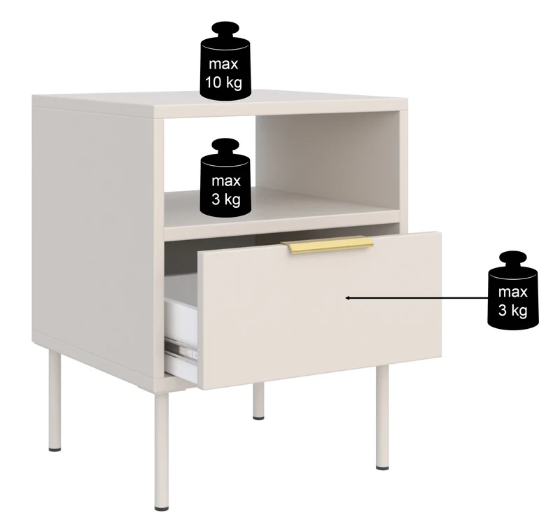 Nachttisch Vena mit Schublade und Fach, 45 cm, Kaschmir