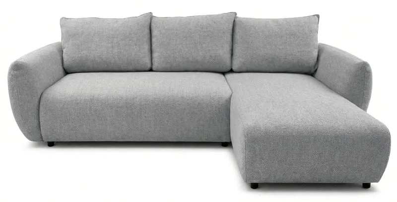 Ecksofa mit Schlafunktion Zordo, L-förmig, rechtsseitig, mit zwei Stauraumfächern, grauer Chenille-Stoff