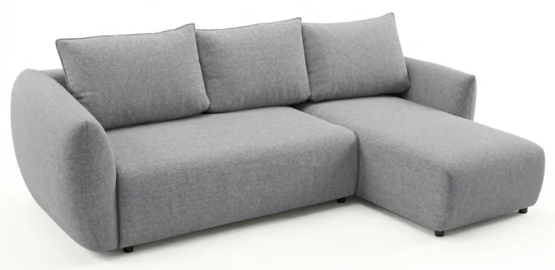 Ecksofa mit Schlafunktion Zordo, L-förmig, rechtsseitig, mit zwei Stauraumfächern, grauer Chenille-Stoff