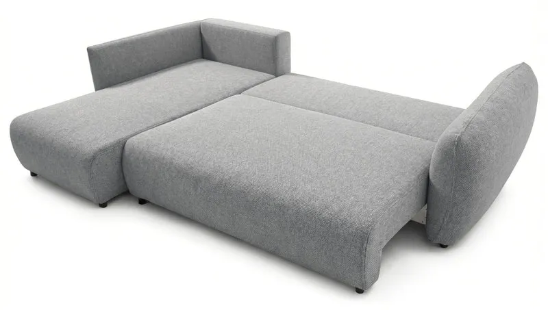 Ecksofa mit Schlaffunktion Zordo, L-förmig, linksseitig, mit zwei Stauraumfächern, grauer Chenille-Stoff