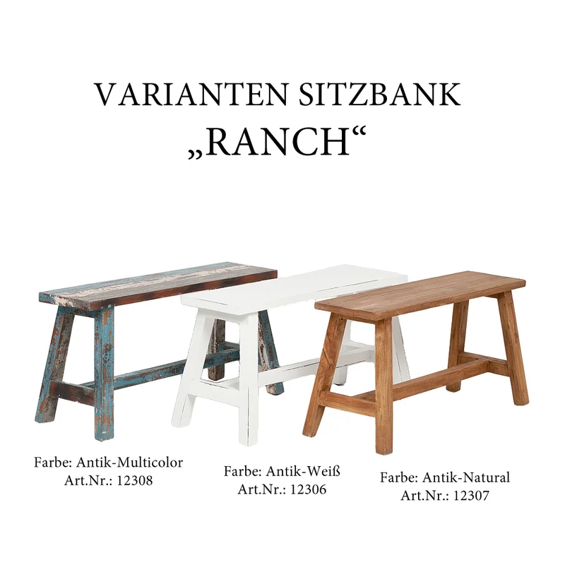 Massivholz Sitzbank RANCH Antik-Natural Mahagoni ca. L90cm