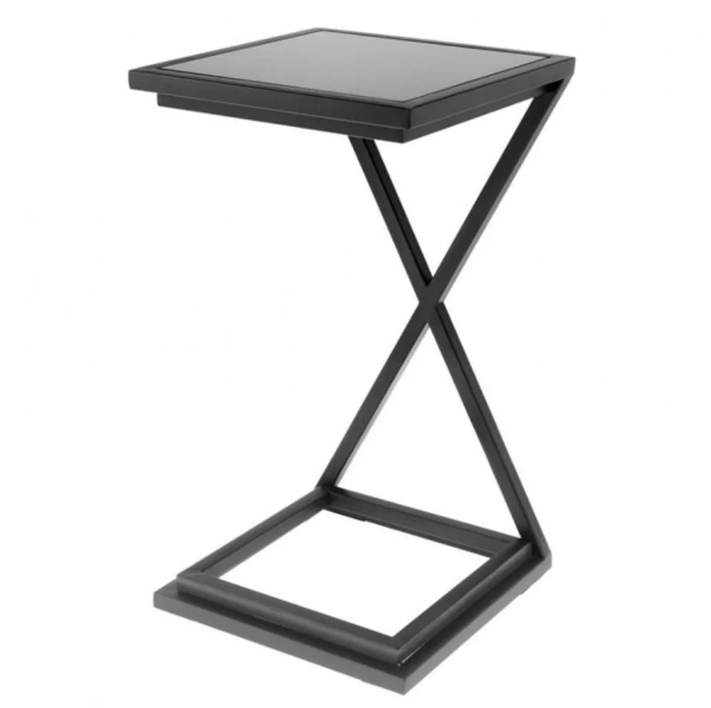 Casa Padrino Luxus Art Deco Designer Beistelltisch Anthrazit mit schwarzem Glas 33 x 33 x H. 60 cm