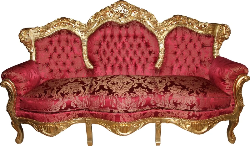 Casa Padrino Barock 3er Sofa Lord Bordeaux Barock Muster / Gold - Luxuriöse Lounge Couch 211 x 130 x 85 cm