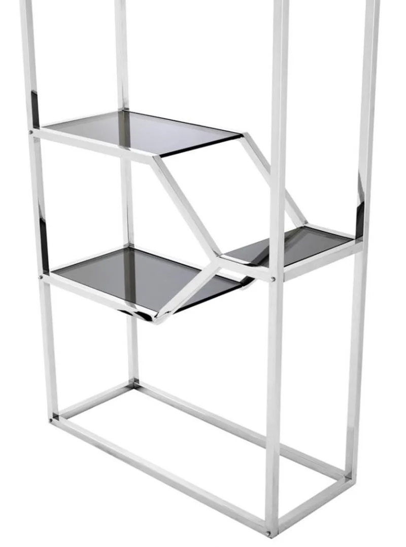 Casa Padrino Designer Edelstahl Regalschrank mit Rauchglas 90 x 38 x H. 230 cm - Luxus Hotel Möbel