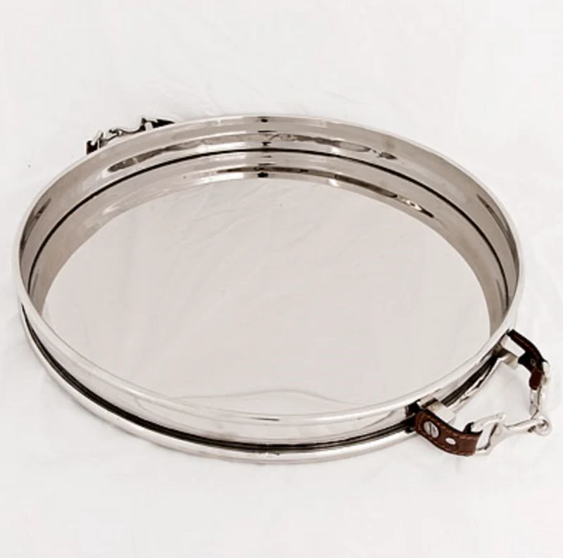 Casa Padrino Luxus Tablett Rundes Serviertablett aus Messing in Nickel Farbe Durchmesser 40 x H 6,5 cm