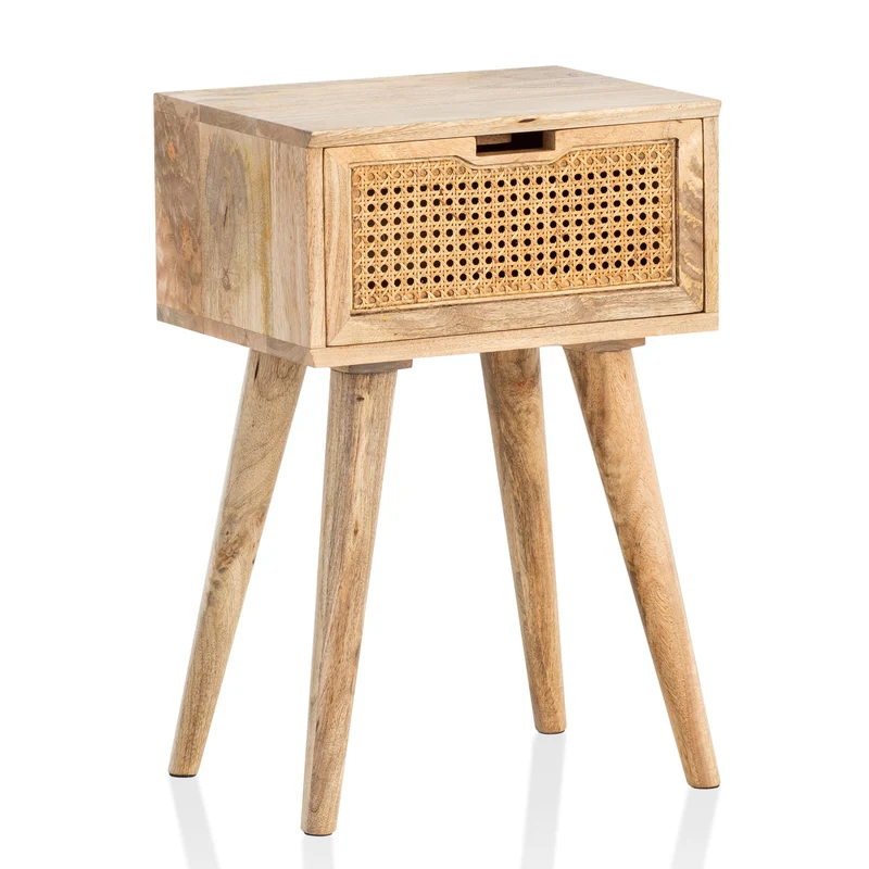 Nachtkonsole Mango Massivholz Rattan 40x60x30cm Braun Schublade