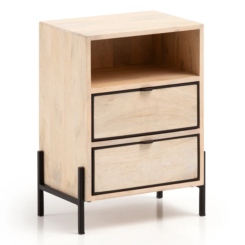 Nachttisch Mango Massivholz Metall 2 Schubladen Braun 43x60x30cm