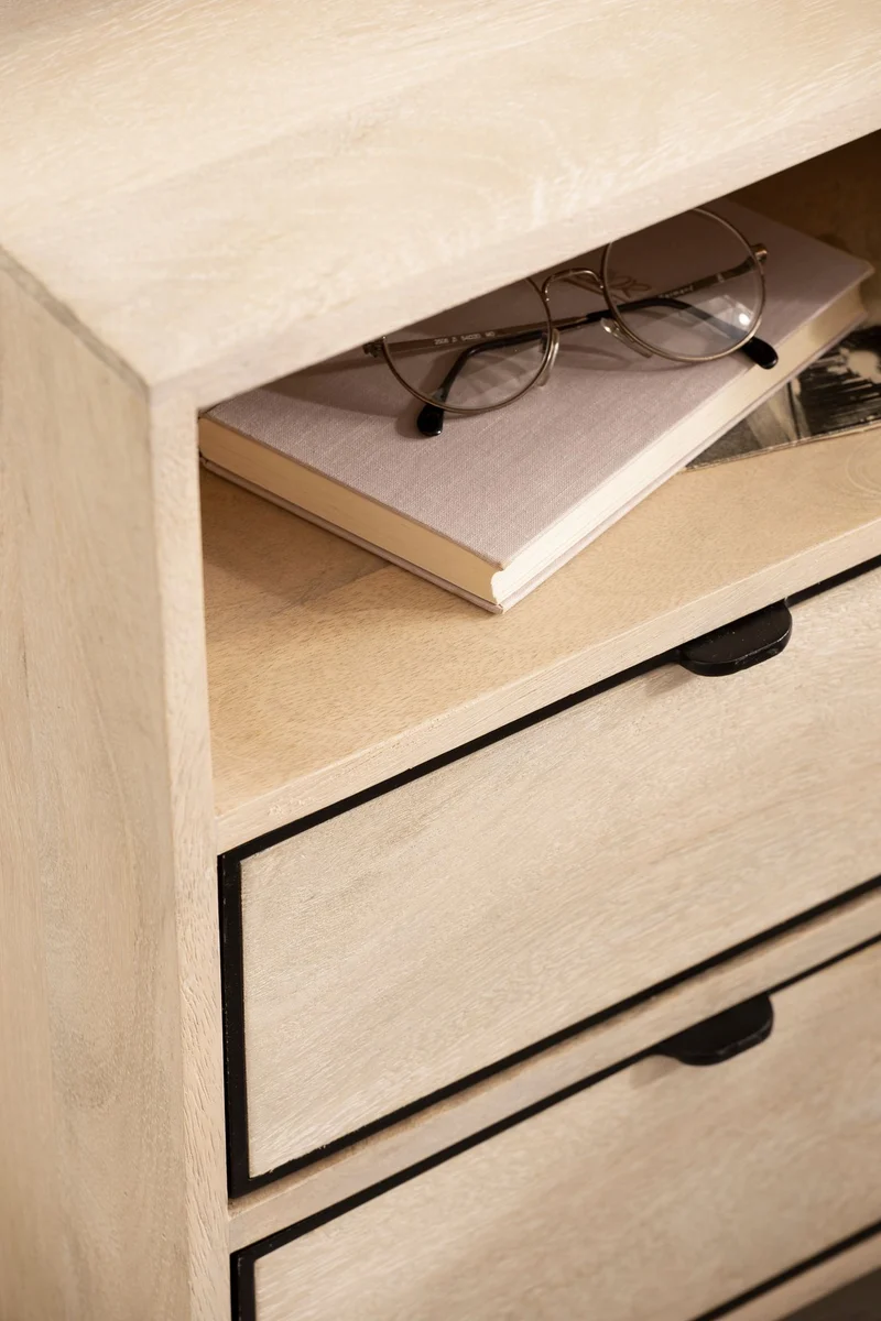 Nachttisch Mango Massivholz Metall 2 Schubladen Braun 43x60x30cm