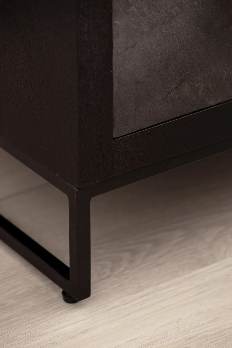 Nachttisch Mango Massivholz Steinoptik 3 Schubladen Schwarz Metallgestell