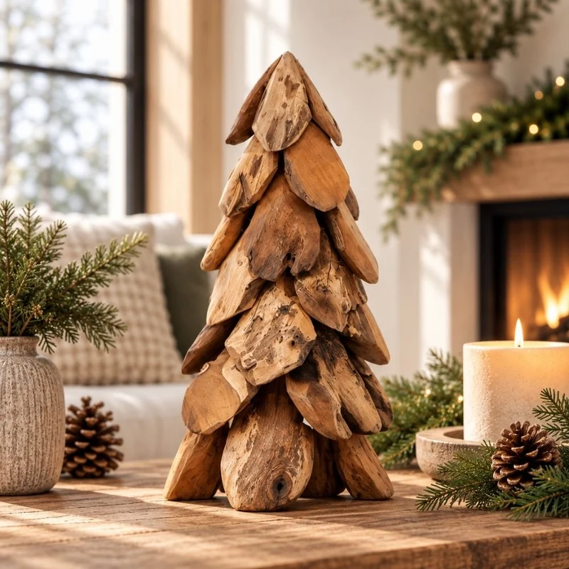 Teak-Baum CEMARA 40cm Handgefertigte Teakholz Deko Tannenbaum