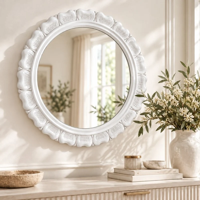 Moderner Wandspiegel AINA 70cm weiss hochglanz Akzentspiegel